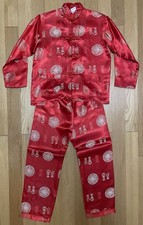 Children's Red Satin Robe Set Gold Motifs Traditional Asian Outfit M