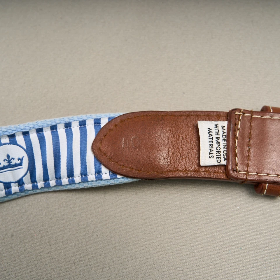 Peter Millar Golf Belt Carolina Country Club 40 Blue Canvas Leather Brass Buckle - Image 4 of 4