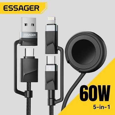 2m Essager 5-in-1 USB-A/Type-C to Type-C/Lighting/Watch PD 65W Fast Charging