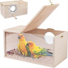 Budgie Nesting Box Transparent Design, Bird Nest Breeding Box with Perch Wood