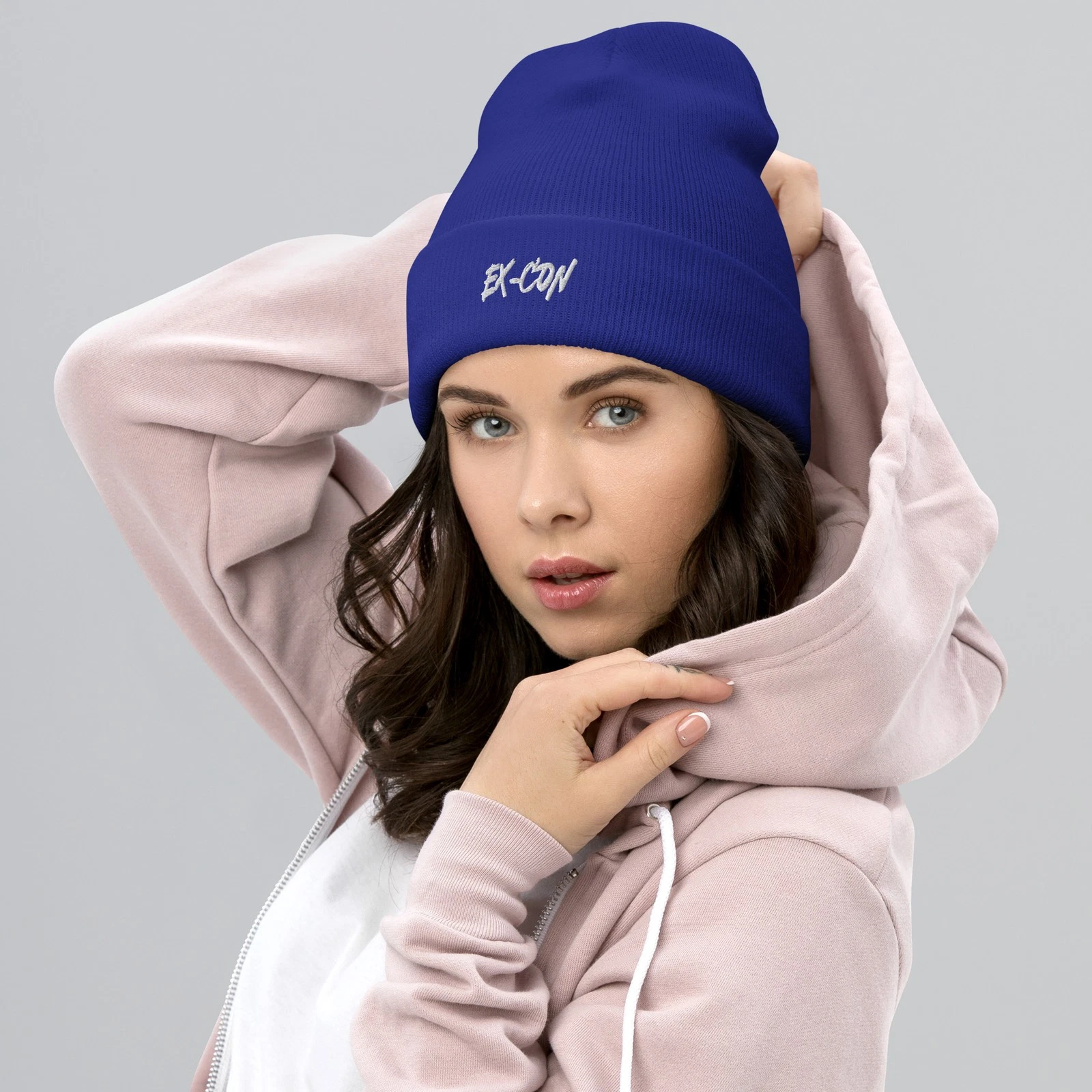 EX-CON Blue Cuffed Beanie | Unisex Knit Beanie | Classic Winter Hat