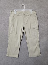 Eddie Bauer Rainier Capri Pants Womens 12 Tan Nylon Stretch Hiking UPF 50 