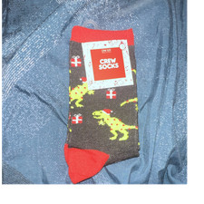 Men's One Size Crew Socks Dinosaur Novelty Gray/Red/Green Knit 1 Pair