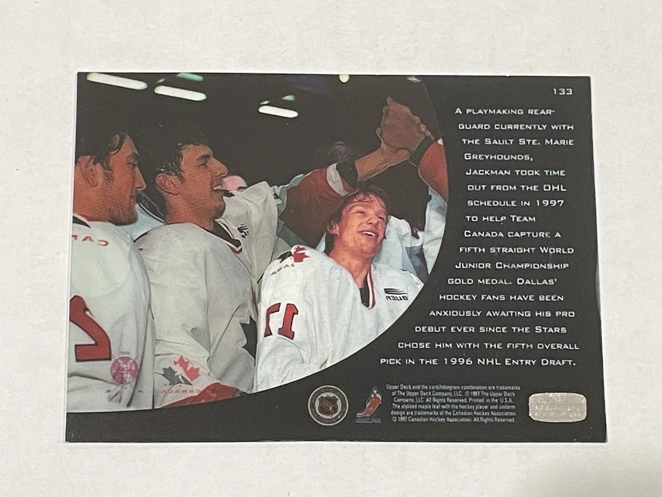 1996-97 Upper Deck Ice Hockey #133 - Richard Jackman RC - Canada - Image 2 of 2