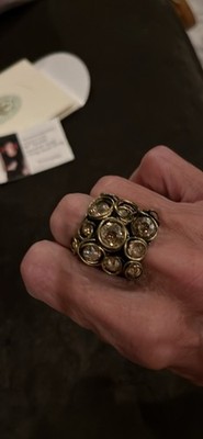 Konplott Sparkle Twist Cocktail Ring Bronze/Gold Clear Crystal Round Adjustable 