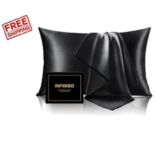 Black Silk Pillowcase with Hidden Zipper - Ultimate Softness  Hair Care 20x26 