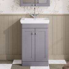 Image of Nuie Classique Floor Standing 2-Door Vanity Unit with Basin 500mm Wide Satin Gre