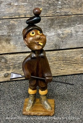 Vintage Dolfi Hand Carved Duck Hunter 14-Inch Italy