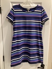 Talbots Women’s Sz Lp (petite) Blue StripeStretch Cotton Blend Knit Sheath Dress