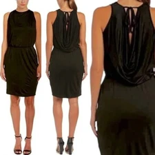 Trina Turk Dress Black Medium Jersey Open Drape Back Viscose NWOT