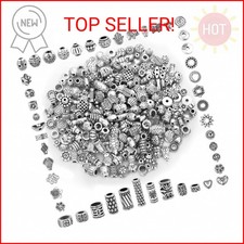 350 Pcs Silver Spacer Beads for Jewelry Making, Mixed Bulk Random Styles Metal B