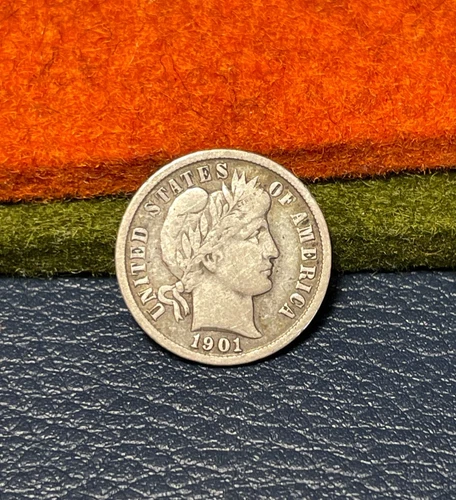 (#102419) Barber Dime:  1901.  VF/F.  great detail.