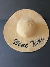 Wide Brim Straw Sun Hat - "Wine Time" Floppy Hat