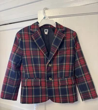 Boys JANIE & JACK Plaid Wool Blazer Sports Coat Jacket Christmas Party Size 3