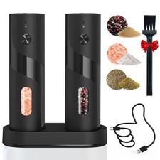 Electric Salt and Pepper Grinder Set Rechargeable with LED Pack of 2 with Base
