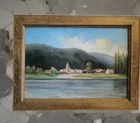 Painting Oil on Canvas Bernard Billion " View Village " French School 20ème