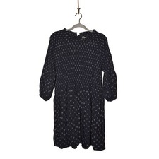 LULUS NEW $65 Midnight Breeze Navy Print Smocked Puff Sleeve Skater Dress XL
