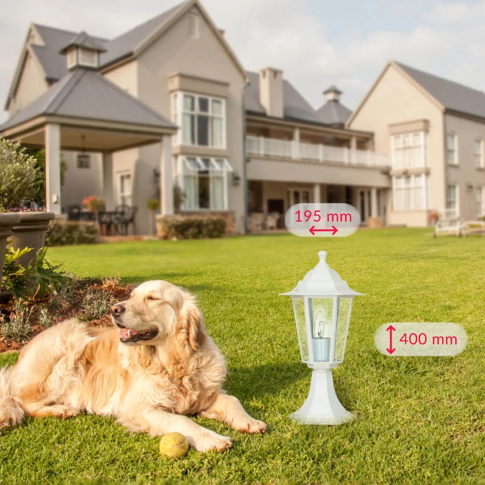 Sockelleuchte außen IP44 Weiß E27 48cm Rustikal Aluminium Glas Wegeleuchte Lampe - Bild 4 von 4