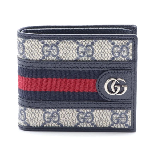 【Portefeuille】GUCCI Ophidia GG Supreme Sherry Line Portefeuille à deux volets PVC Cuir Marine