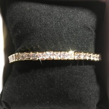 14k Yellow Gold over Base Princess Channel Austrian Zircon Tennis Bracelet