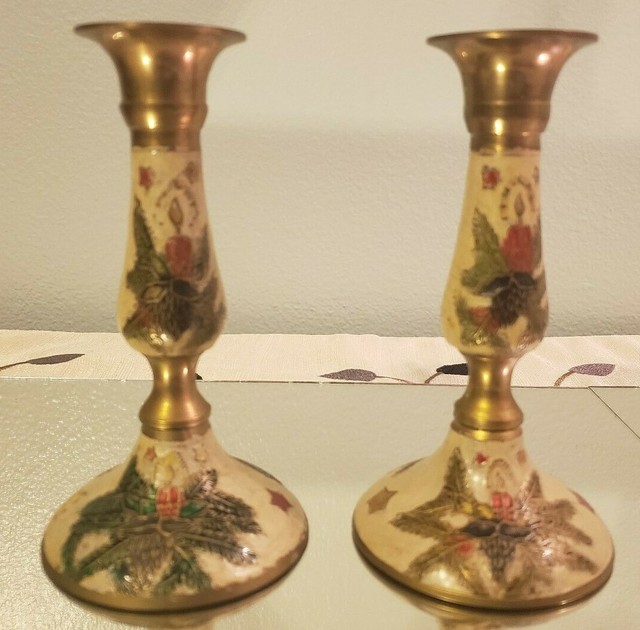 Vintage Hand Made Solid Brass 6 Inch Candlesticks Set of 2 Made In
