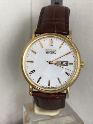 Citizen Men's Eco-Drive Day /Date White Dial Gold PVD B.L Strap
