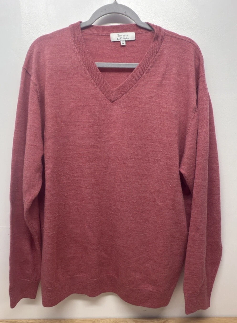 Turnbury Extra Fine Merino Wool Men's Sweater Size XL Light Burgundy #46