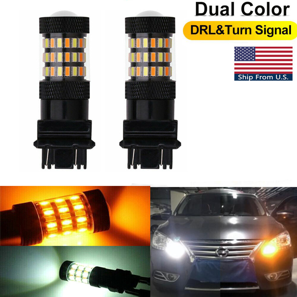 2X 3157 White Amber switchback LED Turn Signal Light 4157na 3457a