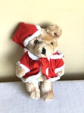 Vtg Generic Christmas Santa Costume Golden Brown Jointed Teddy Bear Plush 10"H