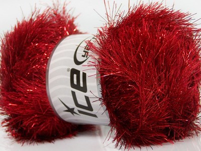 100 Gram Dark Red Eyelash Dazzle Yarn #42265 Ice Metallic Fun Fur 120 yds