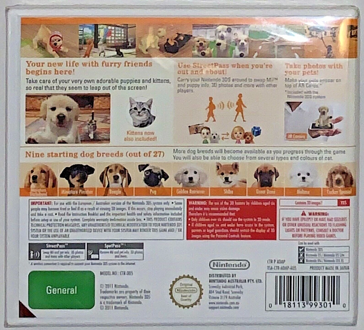 Nintendogs Cats Golden Retriever New Friends BRAND NEW Nintendo 3DS XL AUS