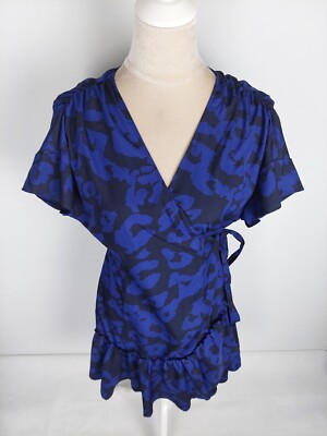 Kleid Svea Gr. S 36/38 blau schwarz Wickelkleid Blusenkleid Leopard animal dress