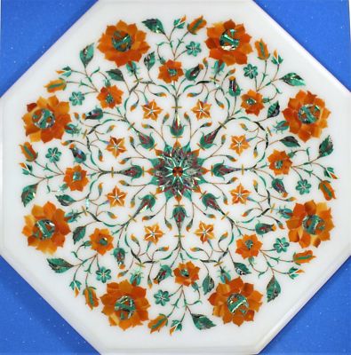 12'' Marble Stone Inlay Coffee Table Top Handmade Pietra Dura Floral Art Decor 