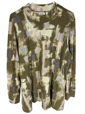 LOGO Lounge by Lori Goldstein 1X Green Abstract Print Cloud Waffle Mock Neck Top