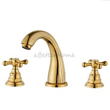 Gold Polished Bathroom Two Handles Wash Basin Mixer Tap 3 Hole Split Sink Faucet