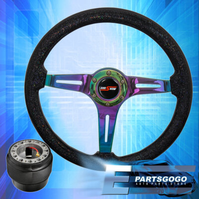 Metallic Black Wood Neo Chrome Deep Dish Steering Wheel + Hub For 89-05 Eclipse