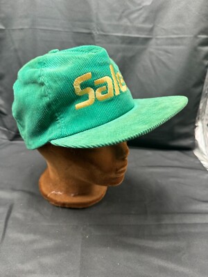 VINTAGE Salem Hat Cap Snapback Green Gold Corduroy Cigarette Logo