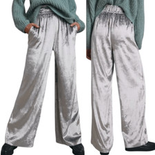 Anthropologie Maeve Anastacia Velvet High Rise Wide-Leg Pants in Silver Size M