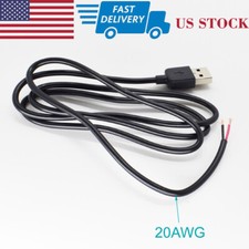 2pcs 1M/3.3FT 20AWG USB 2.0 Male Plug 2pin Wire DIY Pigtail Cable Black US 