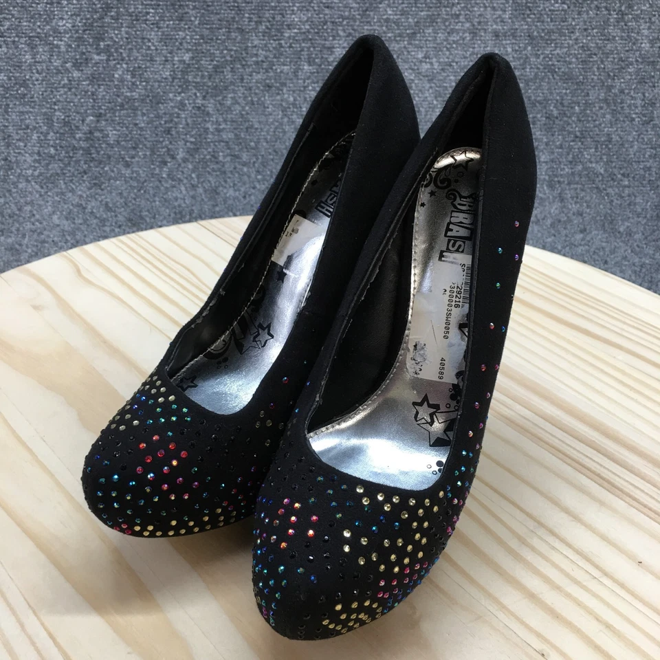 Zapatos de tacón alto Brash para mujer 6 plataformas tacón de aguja negro pedrería sin cordones Foto 4 de 4