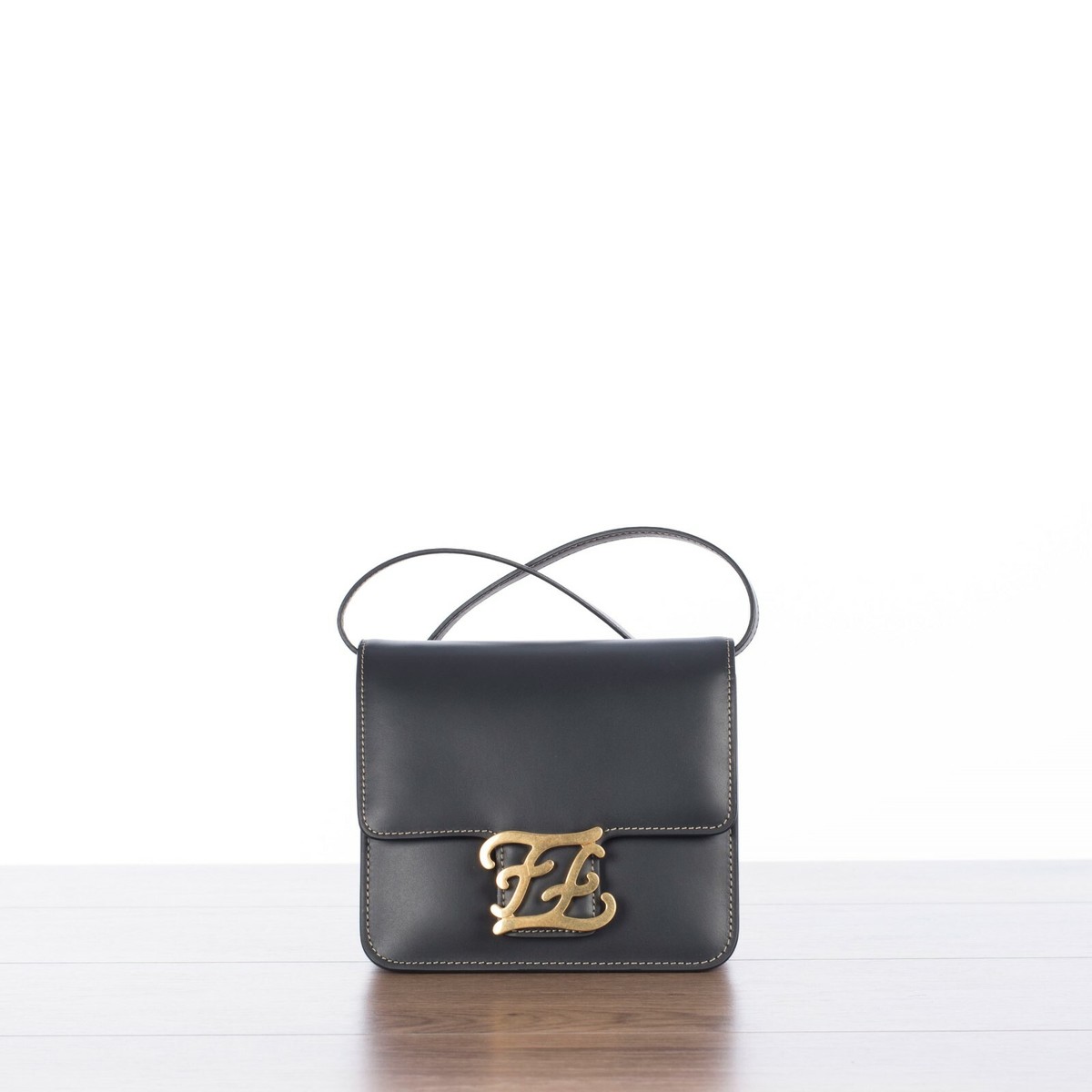 FENDI 1980$ Karligraphy - Small Black Leather Bag with FF Buckle