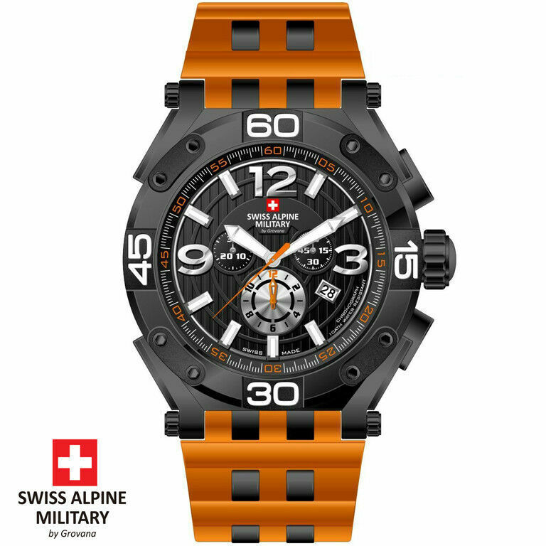 Swiss Alpine Military by Grovana 7032.9879 Chrono black orange Men's Watch NEW