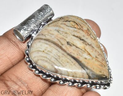 Wave Jasper Gemstone 1.9'' Handmade Pendant 925 Silver Plated U487-D101