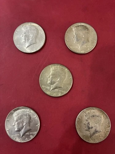 Kennedy Half Dollar Silver Coins Lot 1965-1969 Circulated 50C 0.4 Fineness