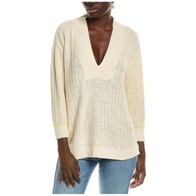 CAbi Croquet Pullover Knit Sweater V-Neck Cotton/Lyocell Blend  size M