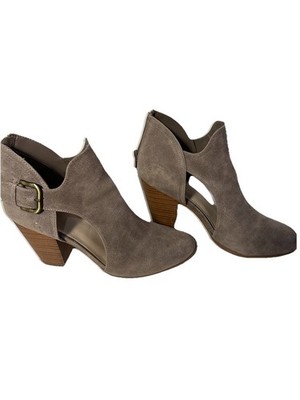 Fergalicious by Fergie Booties Womens 9M Beige Suede Cut Out With Block Heel