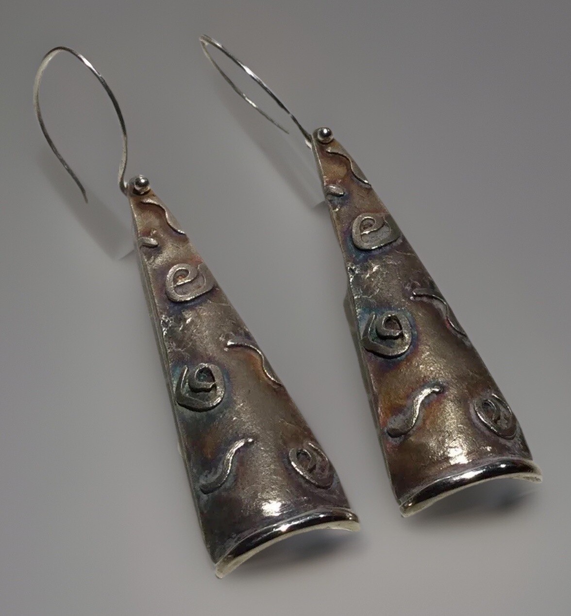 Handmade Raised Patterned Oxidized 925 Sterl Tria… - image 3