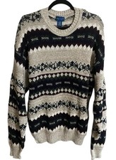 VTG 90s Grandpa Core TownCraft Knitted Outdoor Sweater Multi Pattern Large Tall
