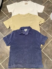 Lot of (3) OAS & COS Terry Tee Shirt Men's MEDIUM Short Sleeve White Blue Tan