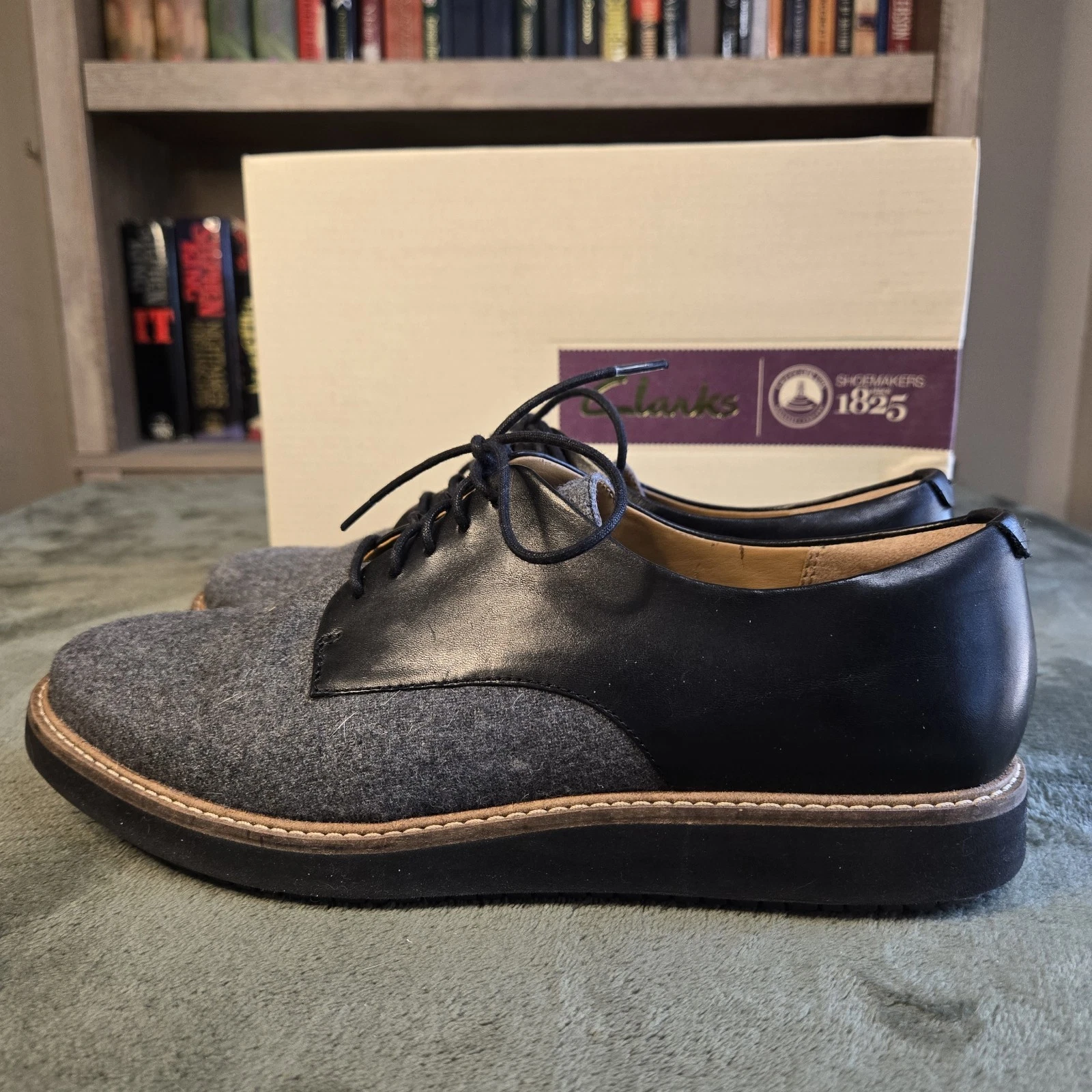 Mocassini Clarks Glick Darby Oxford donna 9 neri grigi pelle tweed stringati usati in ottime condizioni
